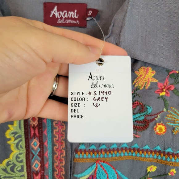 NEW Avani‎ Del Amour Long Sleeve Maxi Dress Gray Size Small Embroidered - Picture 6 of 9